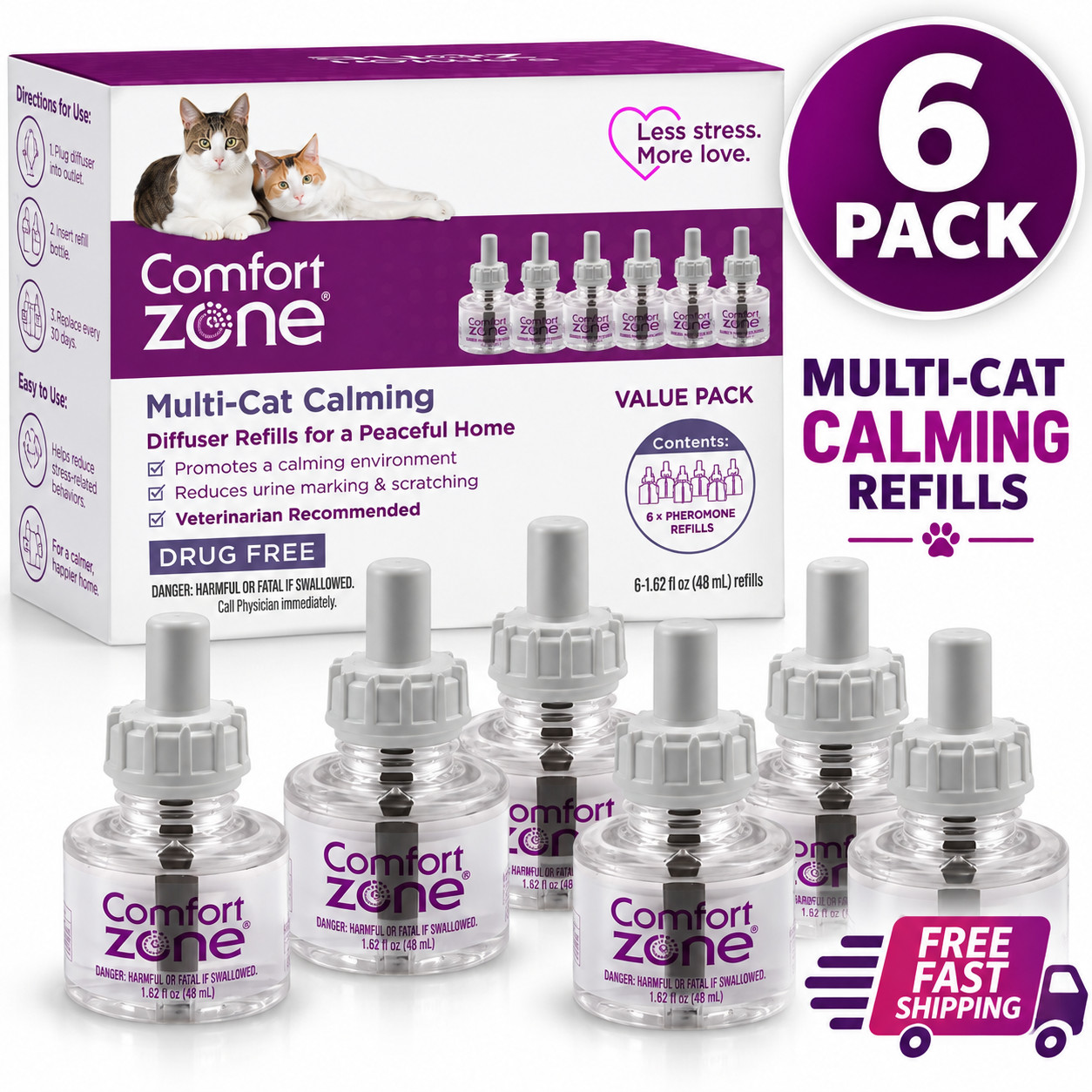 Comfort Zone MultiCat Cat Calming Pheromone Diffuser Refills 6 Pack