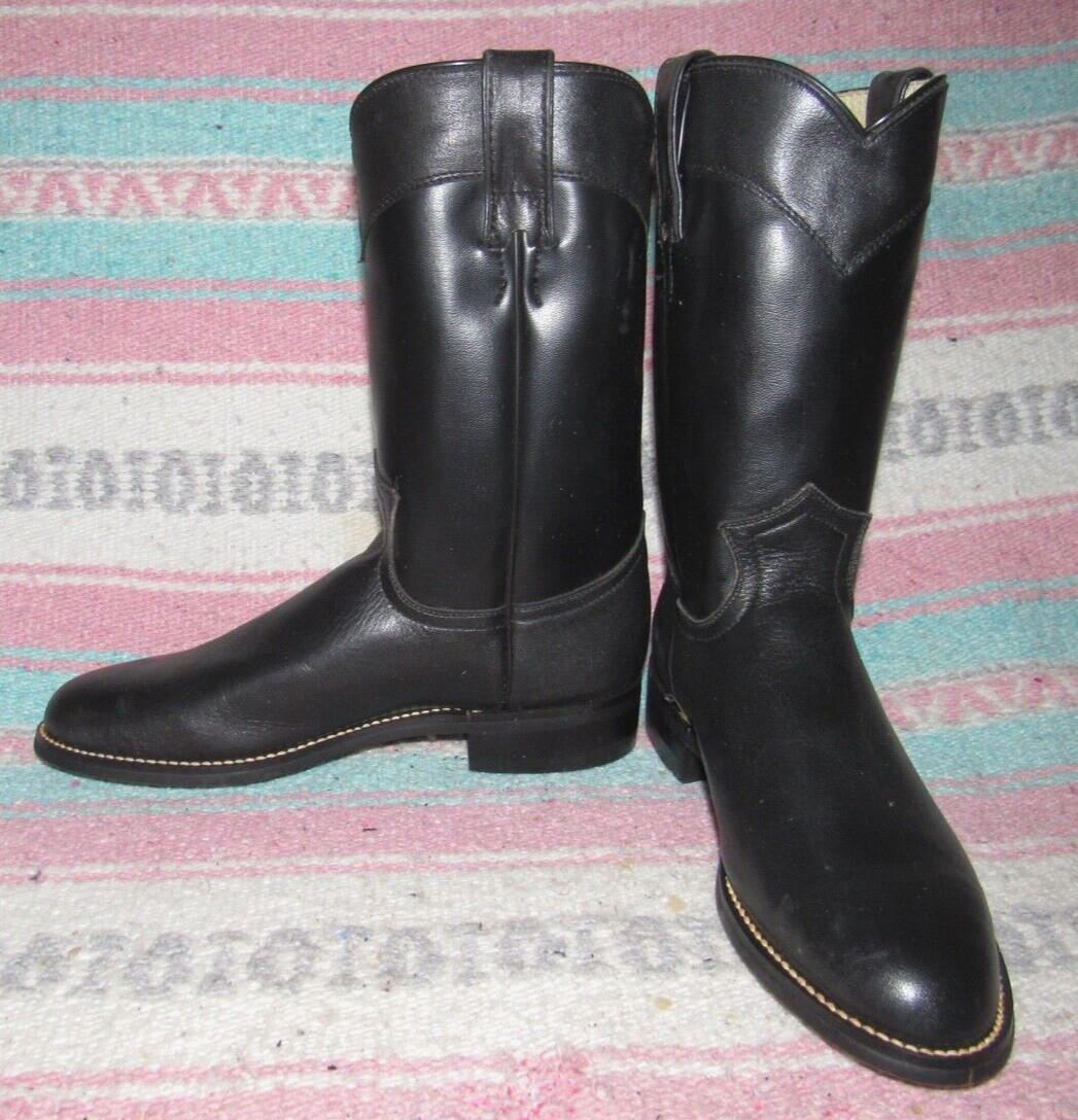 Women\'s VTG Justin Diamond J Black Leather Roper Cowboy Boots 5.5 B NEW in Box Women\'s VTG Justin Diamond J Black Leather Roper Cowboy Boots 5.5 B NEW in Box