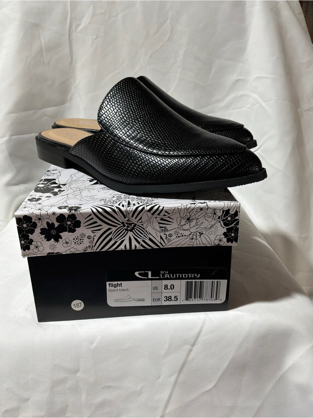 CL by Laundry Flight Black Textured Slip-On Mule Shoes, Size 8 CL by Laundry Flight Black Textured Slip-On Mule Shoes, Size 8