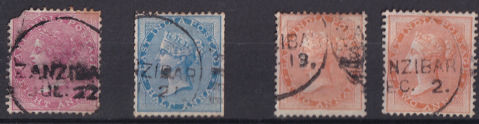 India Stamps used in Zanzibar 1882-1884 Z36;Z28;Z29 CV £233 India Stamps used in Zanzibar 1882-1884 Z36;Z28;Z29 CV £233