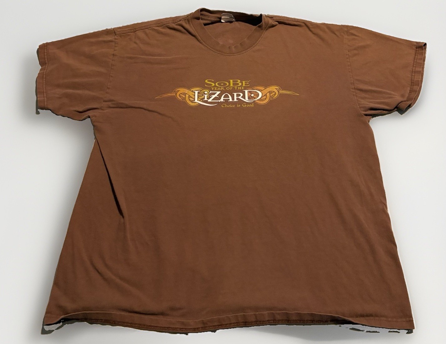 Vintage 90s SoBe Energy Lizard Promo T-Shirt Hanes Beefy-T XG Brown Vintage 90s SoBe Energy Lizard Promo T-Shirt Hanes Beefy-T XG Brown