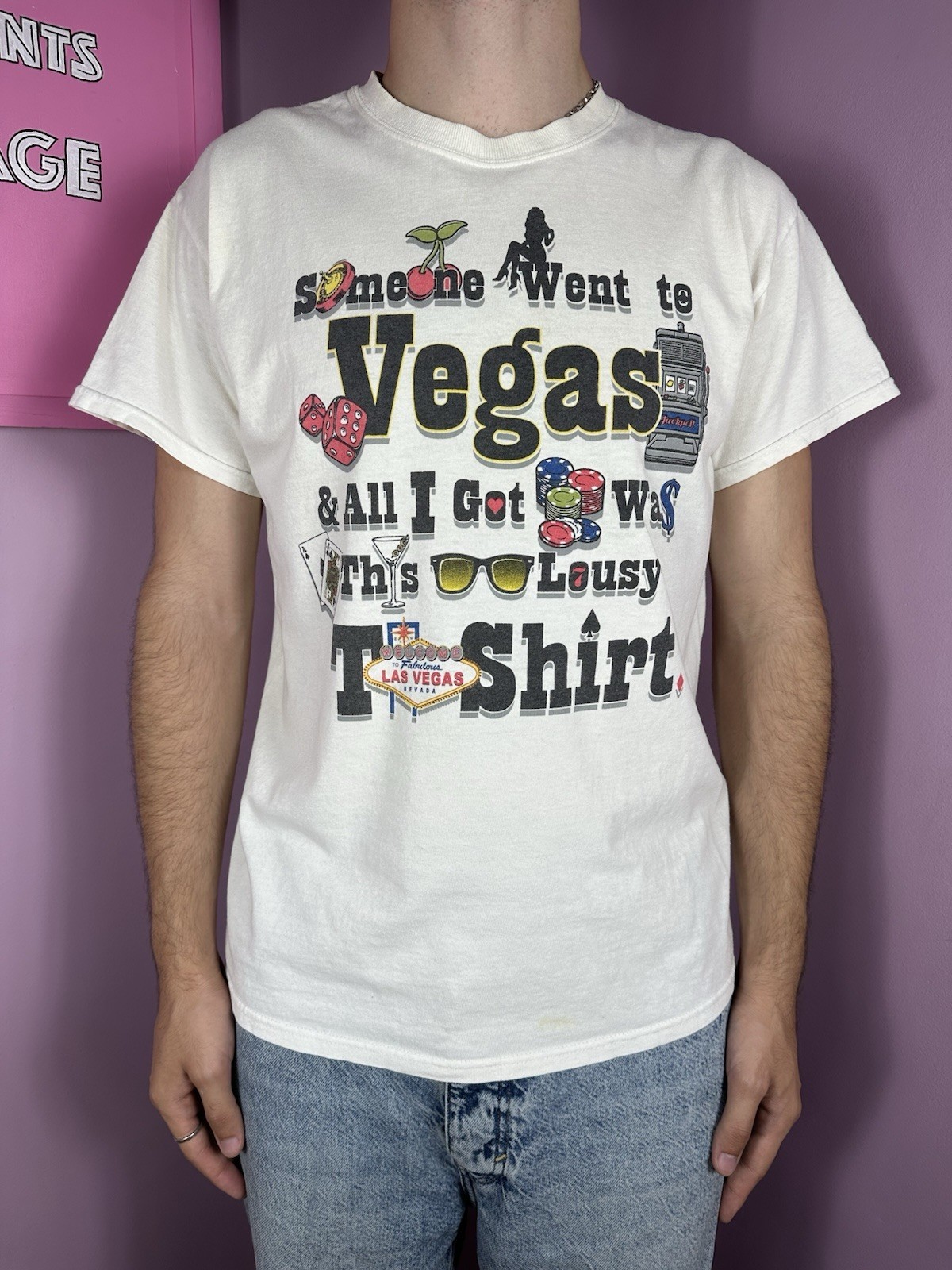 Las Vegas T Shirt Humor Adult Distressed Vintage Printed Tee Casino Logo Size M