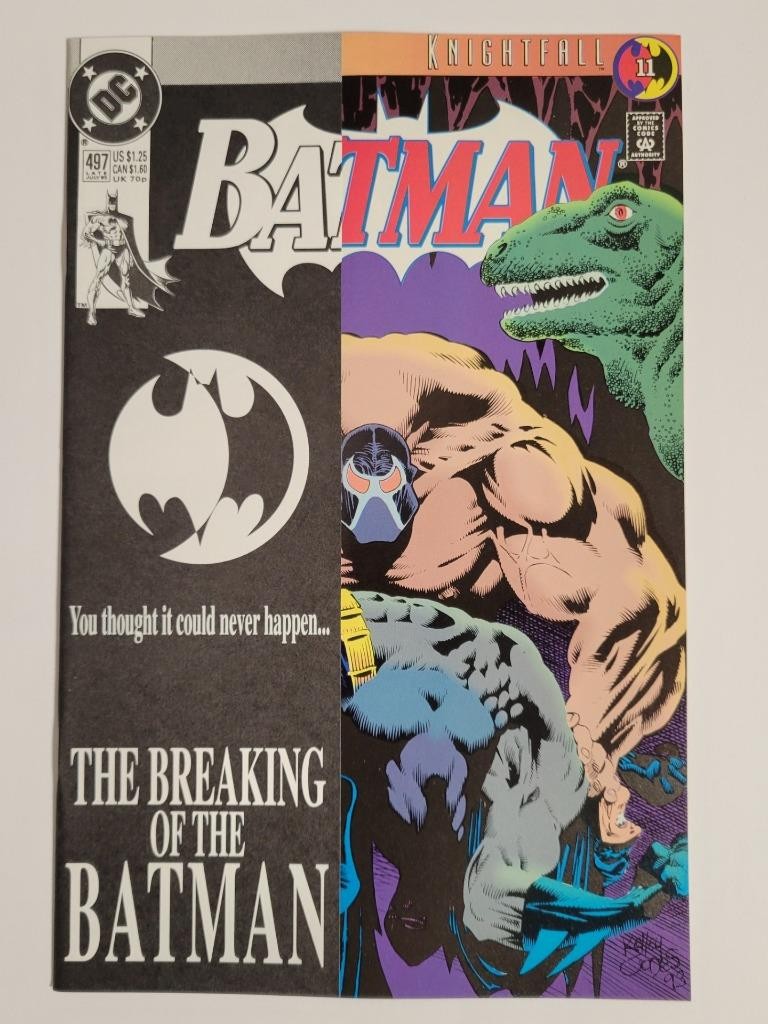 Batman #497 DC 1993 NM 9.4 Bane Breaks Batman Variant cover w/card stock overlay