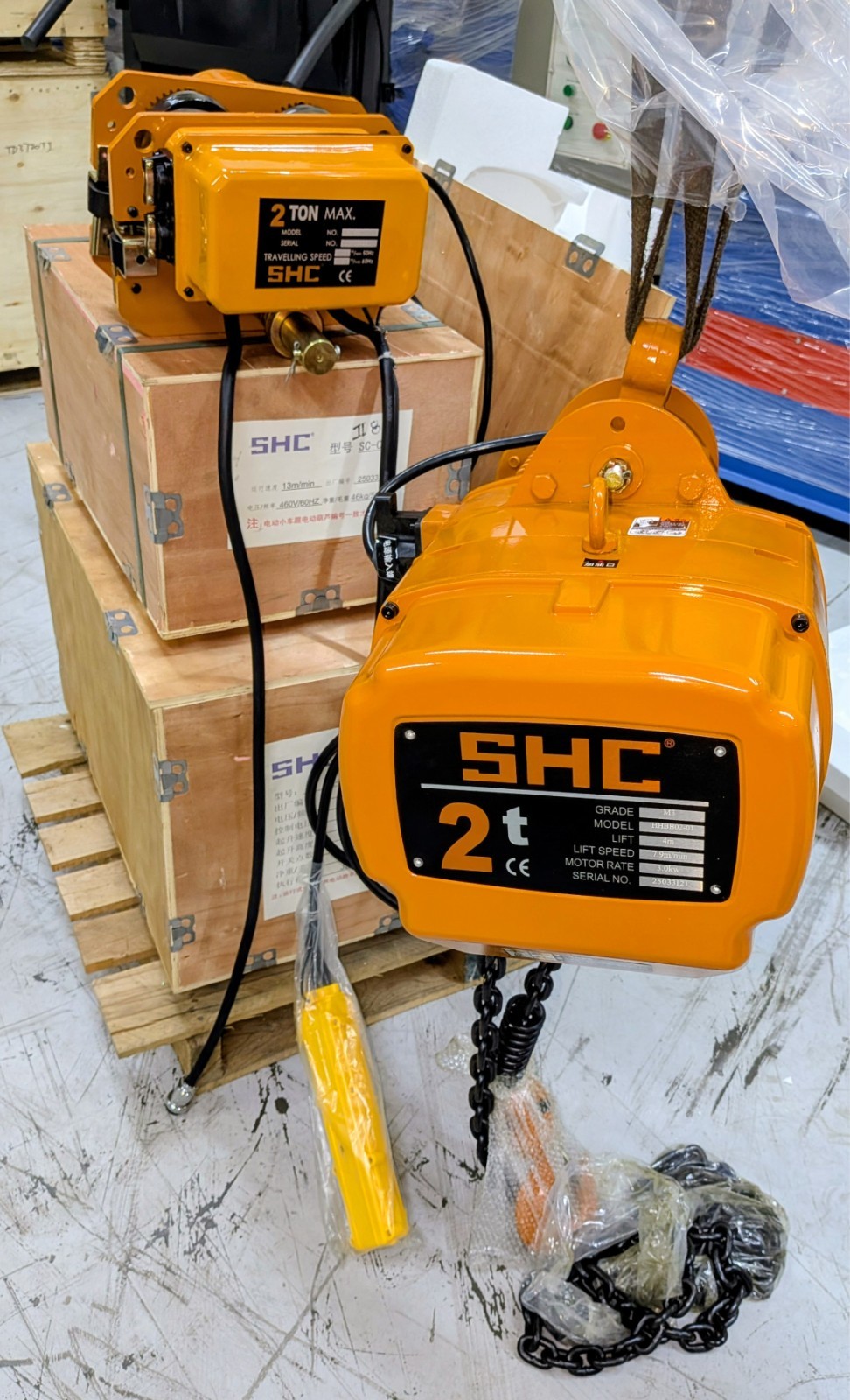 2 ton 4400 lb Electric Chain Hoist Power Trolley 460V 13 ft. Chain with Pendant