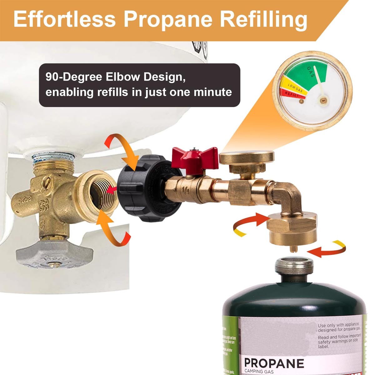 Upgraded Propane Refill Adapter 20lb to 1lb Converter, Design with Valve & Gauge Upgraded Propane Refill Adapter 20lb to 1lb Converter, Design with Valve & Gauge