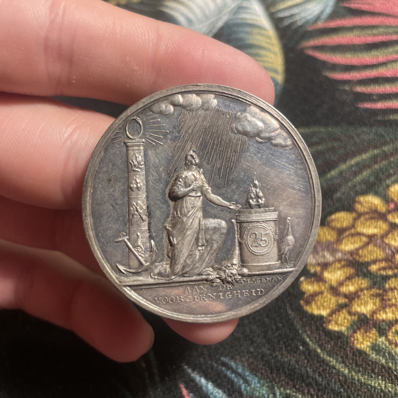 Antique 1815 Dutch Silver Wedding 25 Year Anniversary Medal