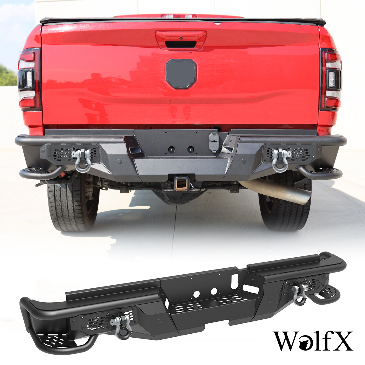3-Piece Heavy Duty Design Rear Bumper w/LED Lights For 2019-2024 Dodge Ram 2500