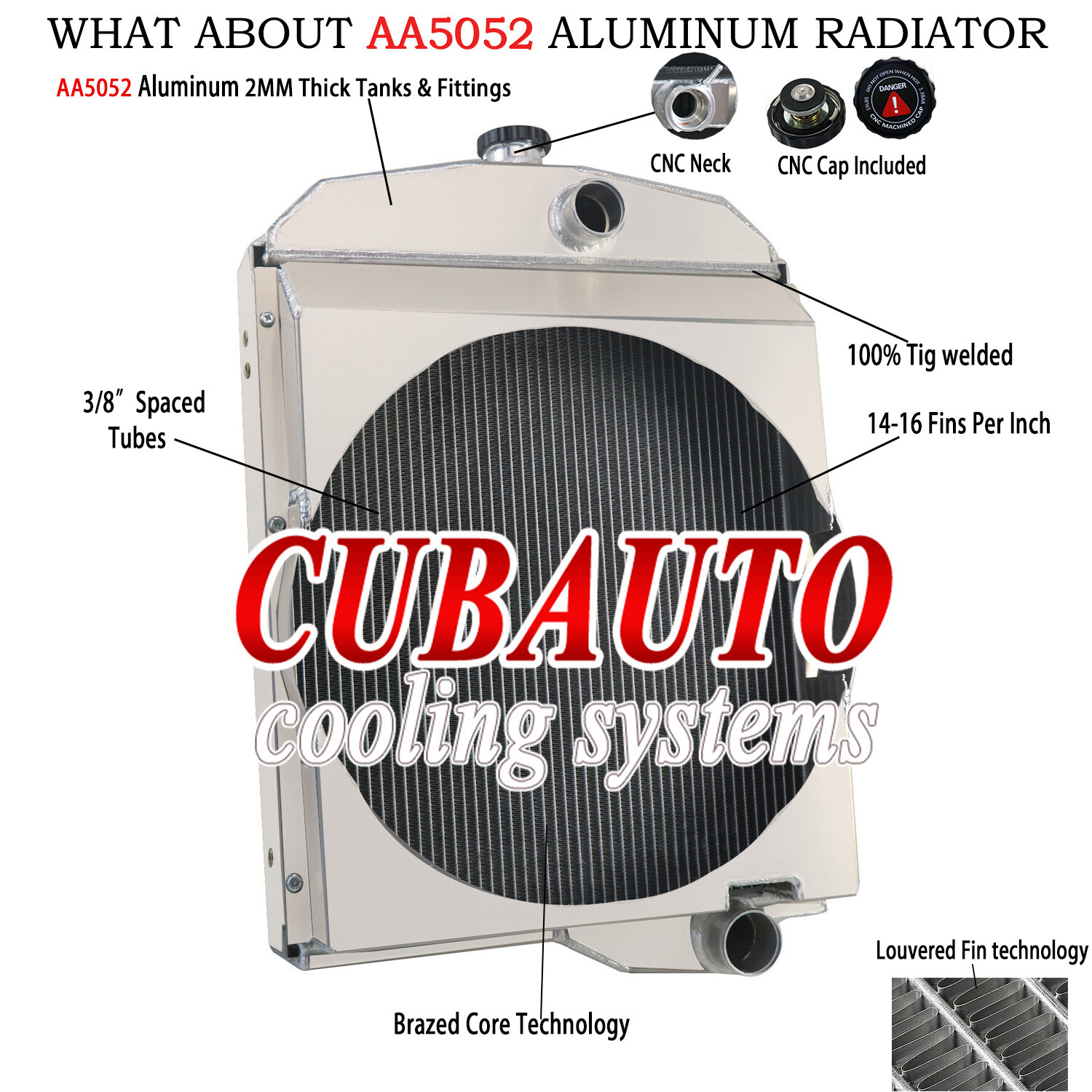 3-Row Aluminum Radiator w/Cap For Oliver 1550 1550 1555 1600 1650 1655 163342AA
