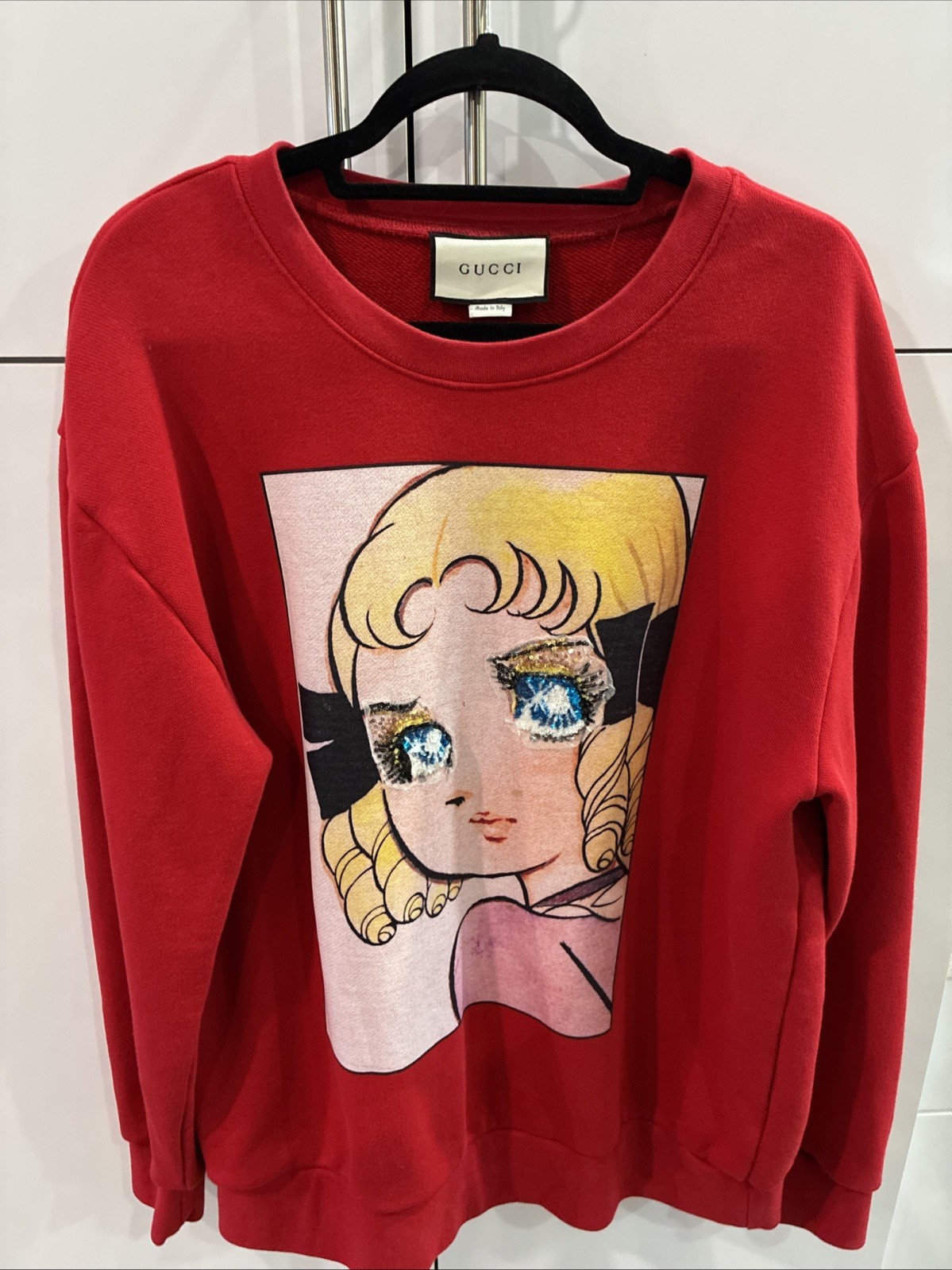 Gucci Red Crew Neck Sweatshirt Embroidered Chikae Ide Sz L Rare Please Read Desc Gucci Red Crew Neck Sweatshirt Embroidered Chikae Ide Sz L Rare Please Read Desc