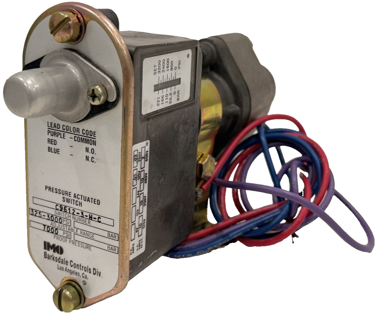 NEW BARKSDALE C9612-3-H-C PRESSURE ACTUATED SWITCH 325-3000PSI 7000PSI C96123HC NEW BARKSDALE C9612-3-H-C PRESSURE ACTUATED SWITCH 325-3000PSI 7000PSI C96123HC