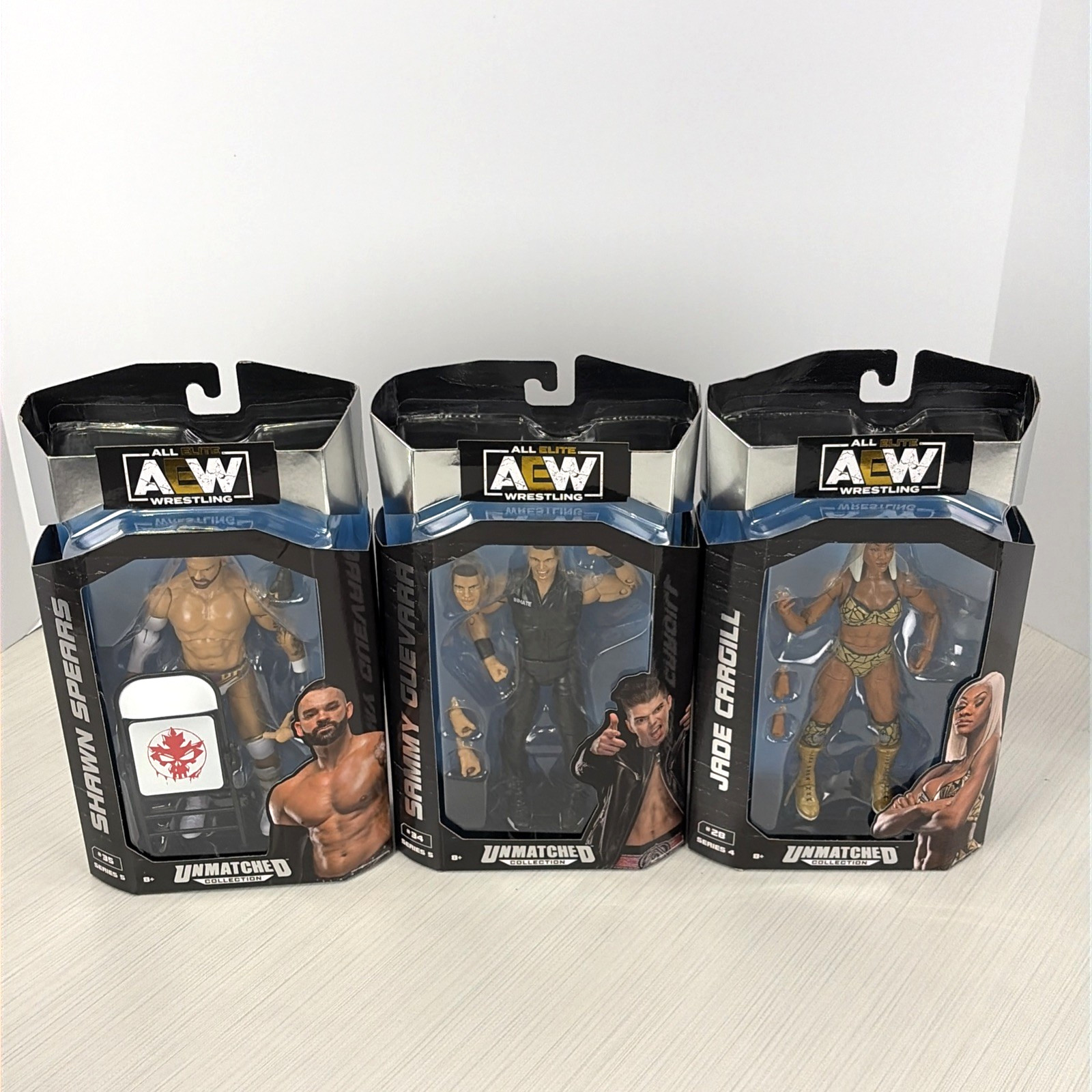 AEW Sammy Guevara Jade Shawn Spears Unmatched Collection Wrestling Figure Lot AEW Sammy Guevara Jade Shawn Spears Unmatched Collection Wrestling Figure Lot