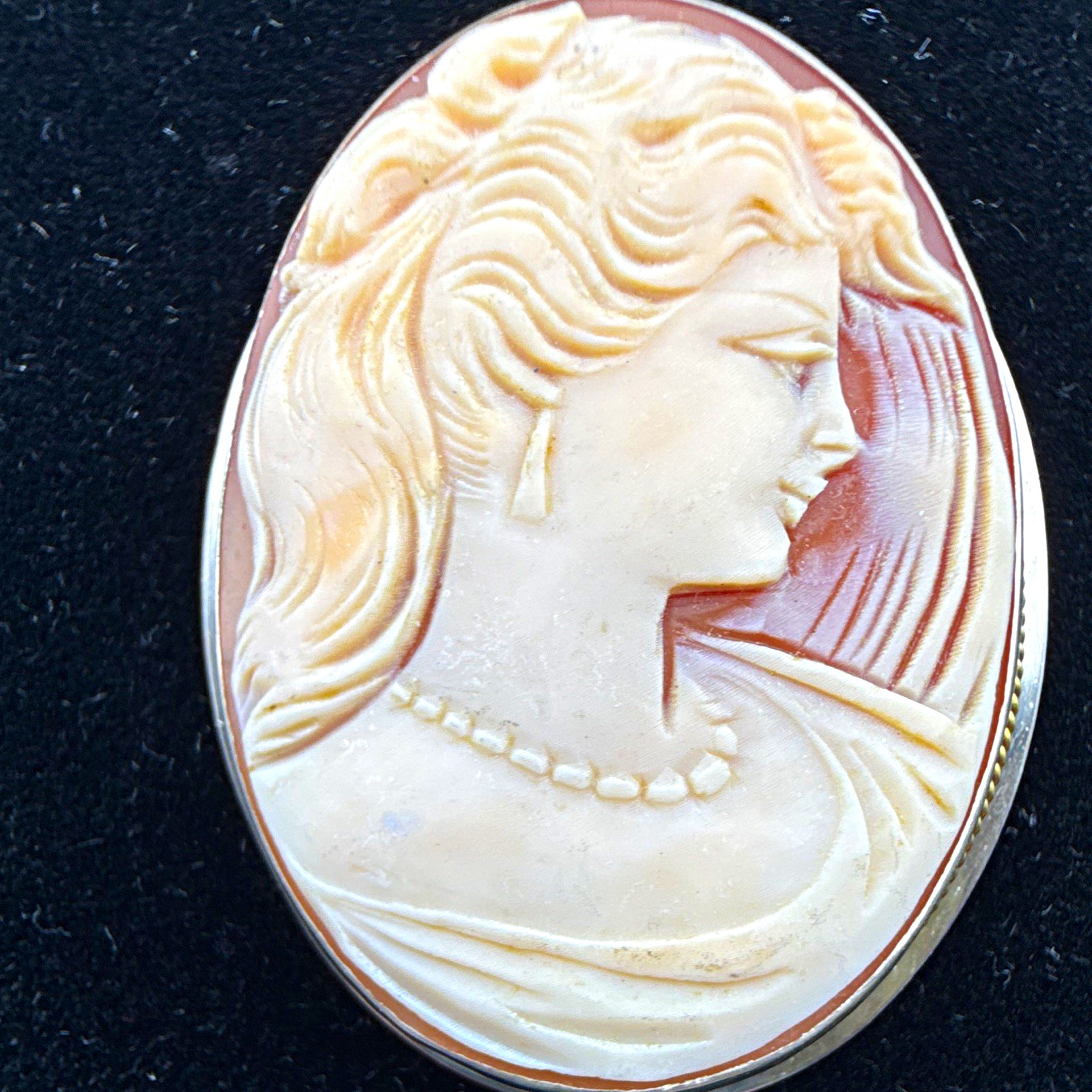 Oval Cameo Brooch Pendant Sterling Silver 925 Ivory/Brown Stone Approx 2 in Oval Cameo Brooch Pendant Sterling Silver 925 Ivory/Brown Stone Approx 2 in