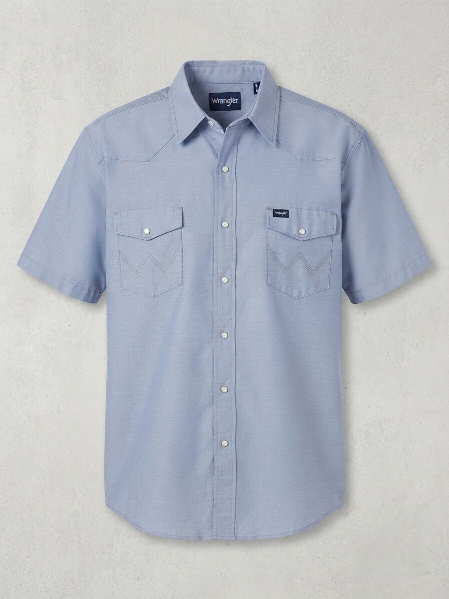 Wrangler Men\'s Blue Short Sleeve Western Pearl Snap Shirt Size 18 2XL