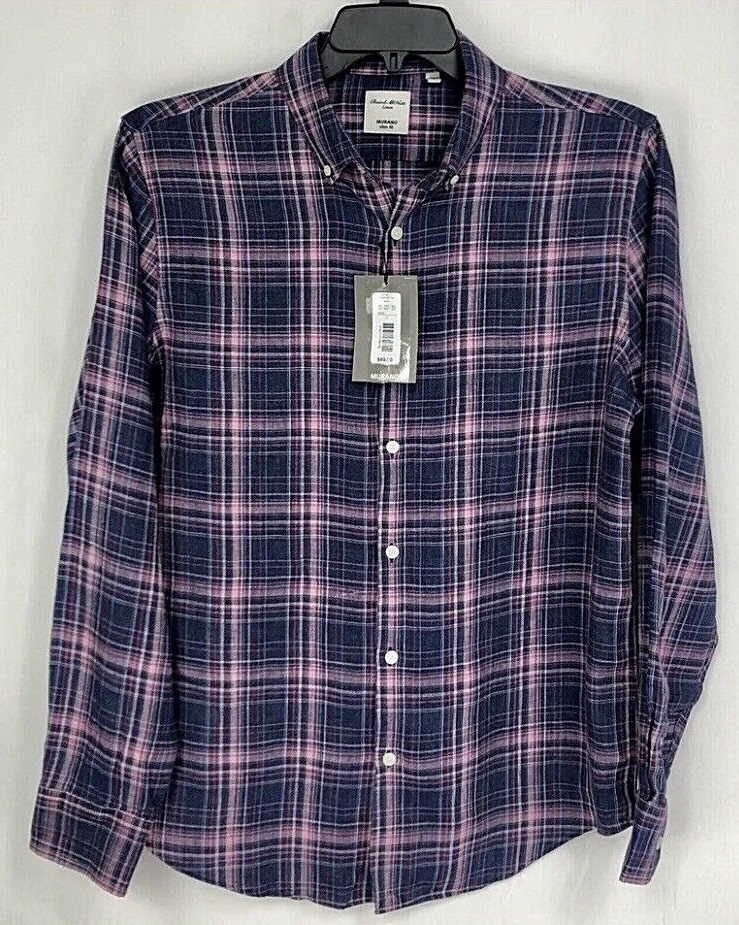 Baird McNutt Murano Men Shirt Large Slim Fit Long Sleeve Linen Button Navy New