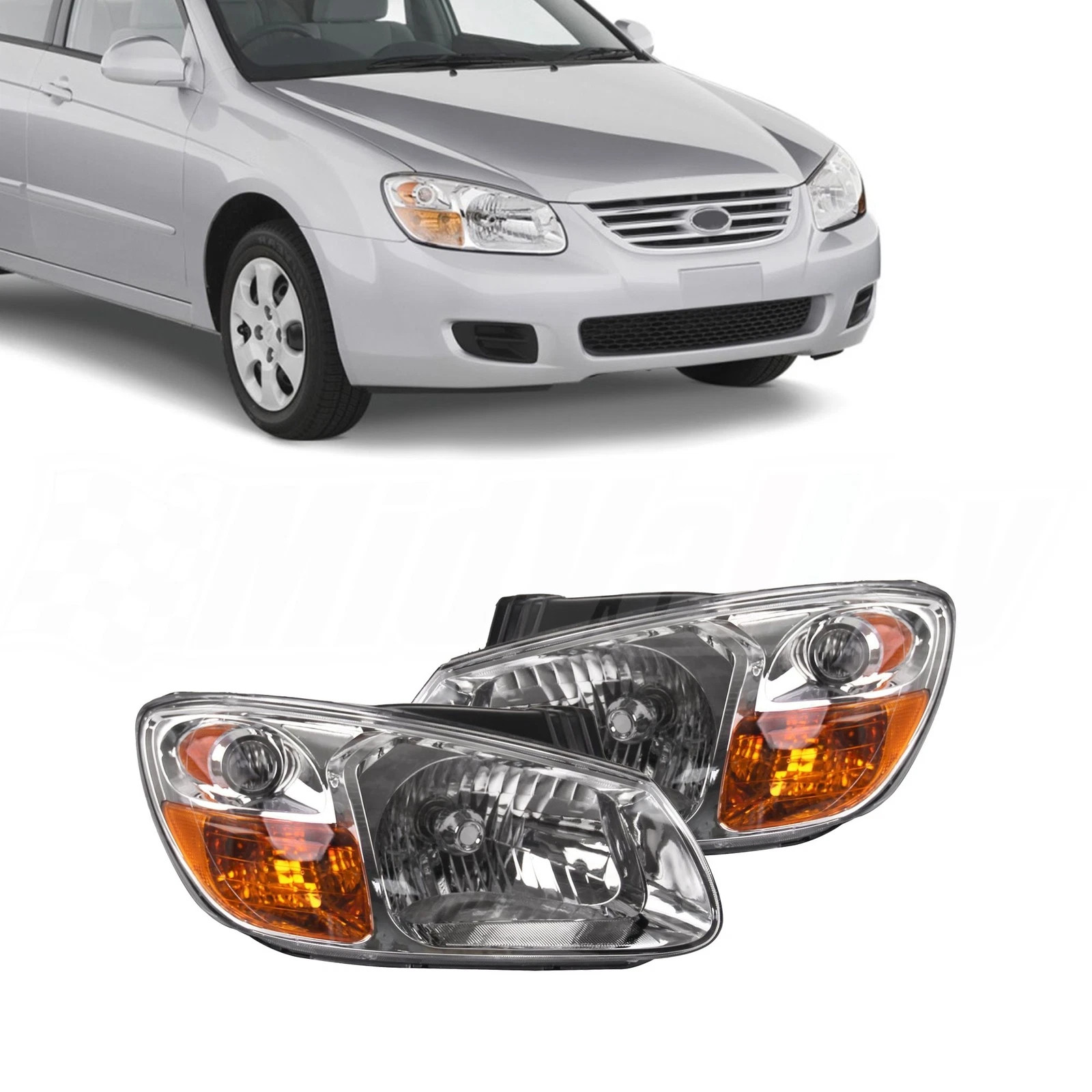Pair Headlights Left & Right Side Fit For 2007-2009 Kia Spectra Assembly W/ Bulb