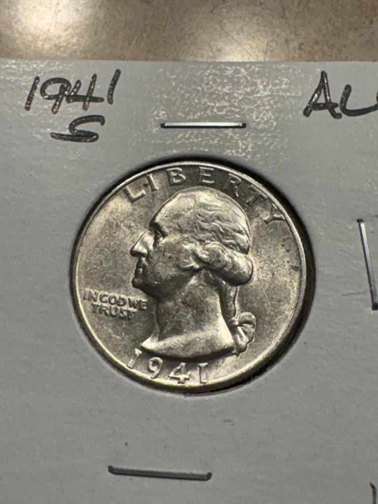 1941-S Silver Washington Quarter AU Condition SKU#38999