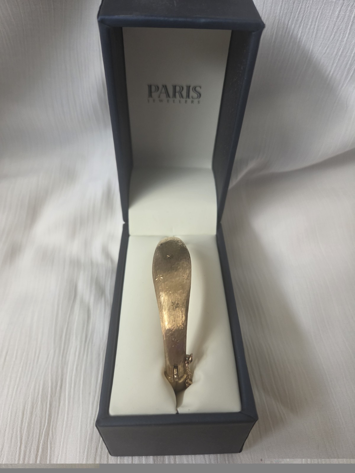 Vtg Birks 9ct Gold Hinged Bangle Bracelet Starburst Engraved Florentine 11g , 7