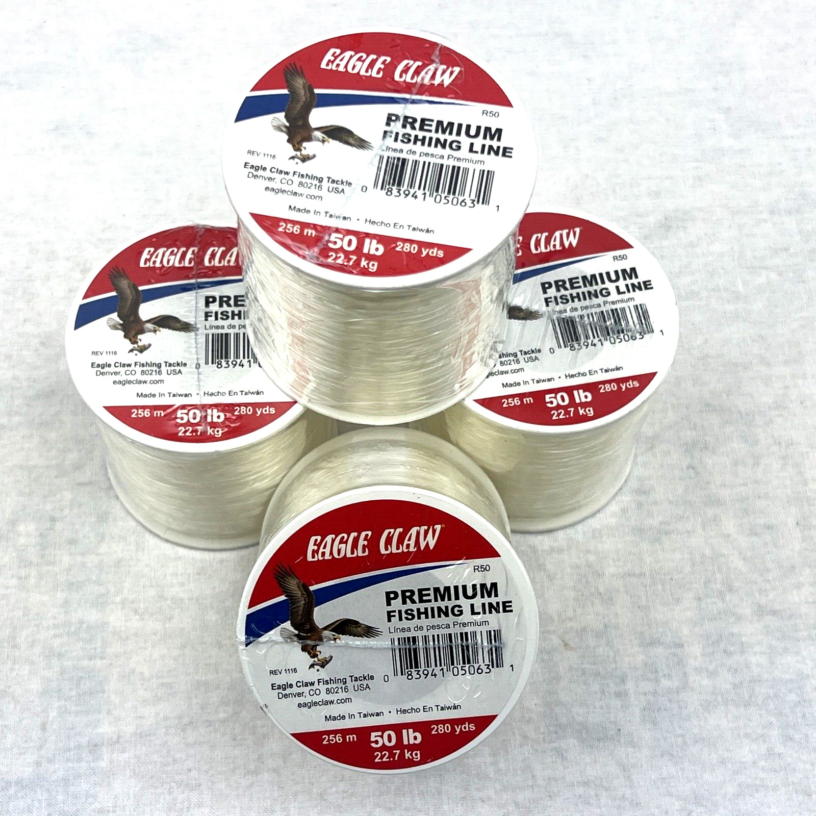 Eagle Claw Premium Line 50 Pound Test 280 yds, each spool, 4 Spools Eagle Claw Premium Line 50 Pound Test 280 yds, each spool, 4 Spools