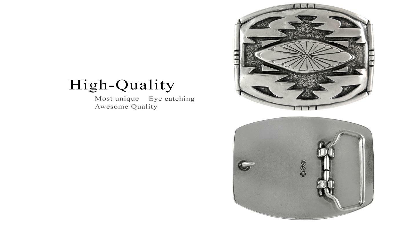 American Southwest Geometric Pattern Sterling Silver Plated Western Belt Buckle American Southwest Geometric Pattern Sterling Silver Plated Western Belt Buckle