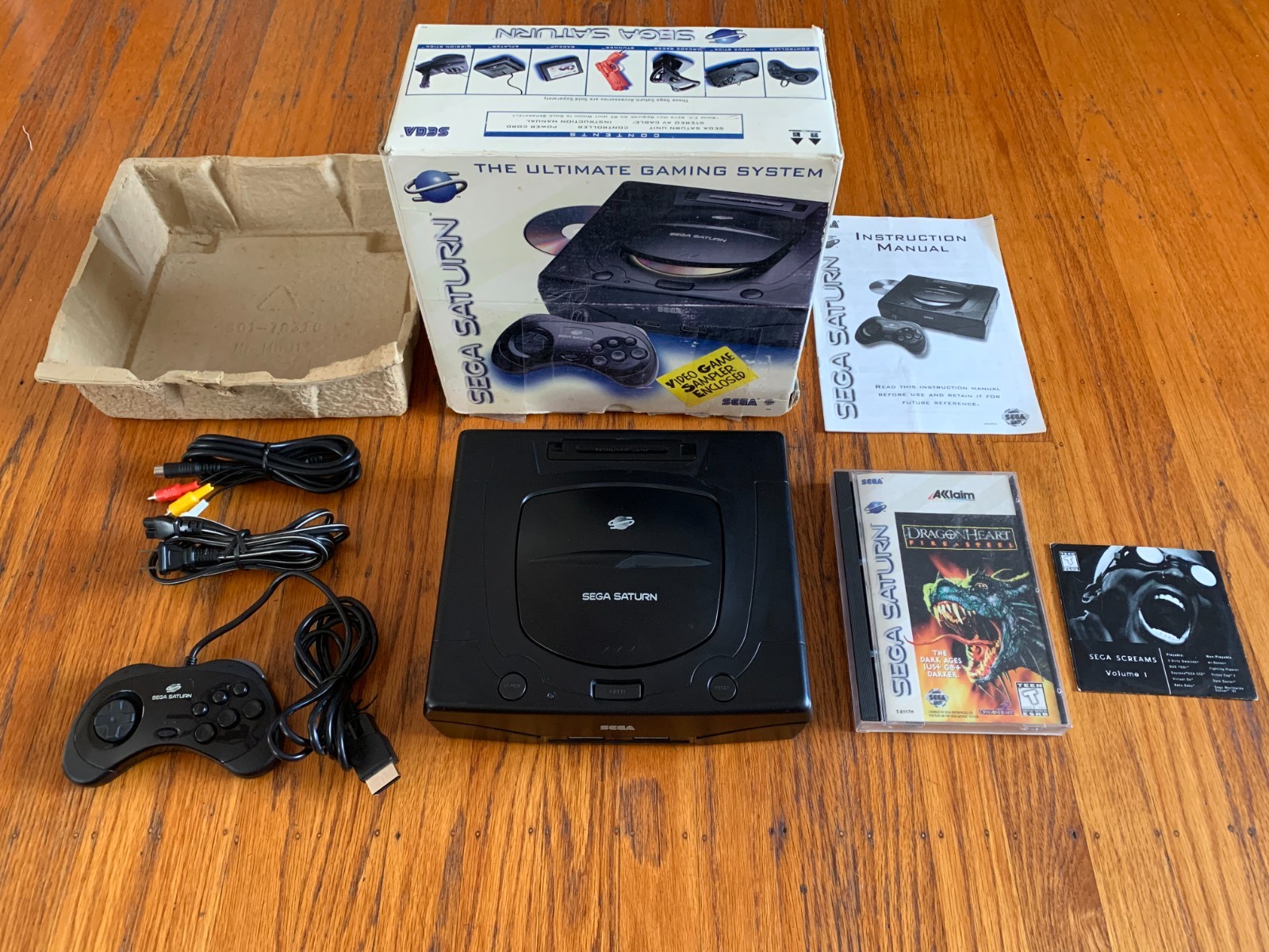 Sega Saturn US model 2 console system box manual demo DragonHeart Fire & Steel
