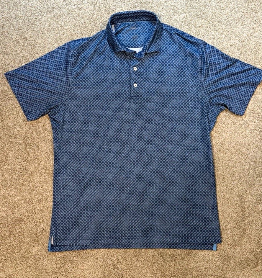 johnnie-O Men\'s L Blue Geometric Short Sleeve Golf Polo, Stretch UV Poly/Spandex johnnie-O Men\'s L Blue Geometric Short Sleeve Golf Polo, Stretch UV Poly/Spandex