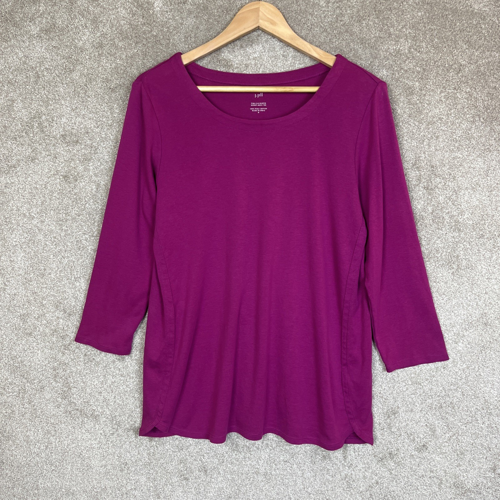 J Jill Shirt Womens Medium Purple Pima Cotton 3/4 Sleeve Scoop Neck Tee- 5346 J Jill Shirt Womens Medium Purple Pima Cotton 3/4 Sleeve Scoop Neck Tee- 5346