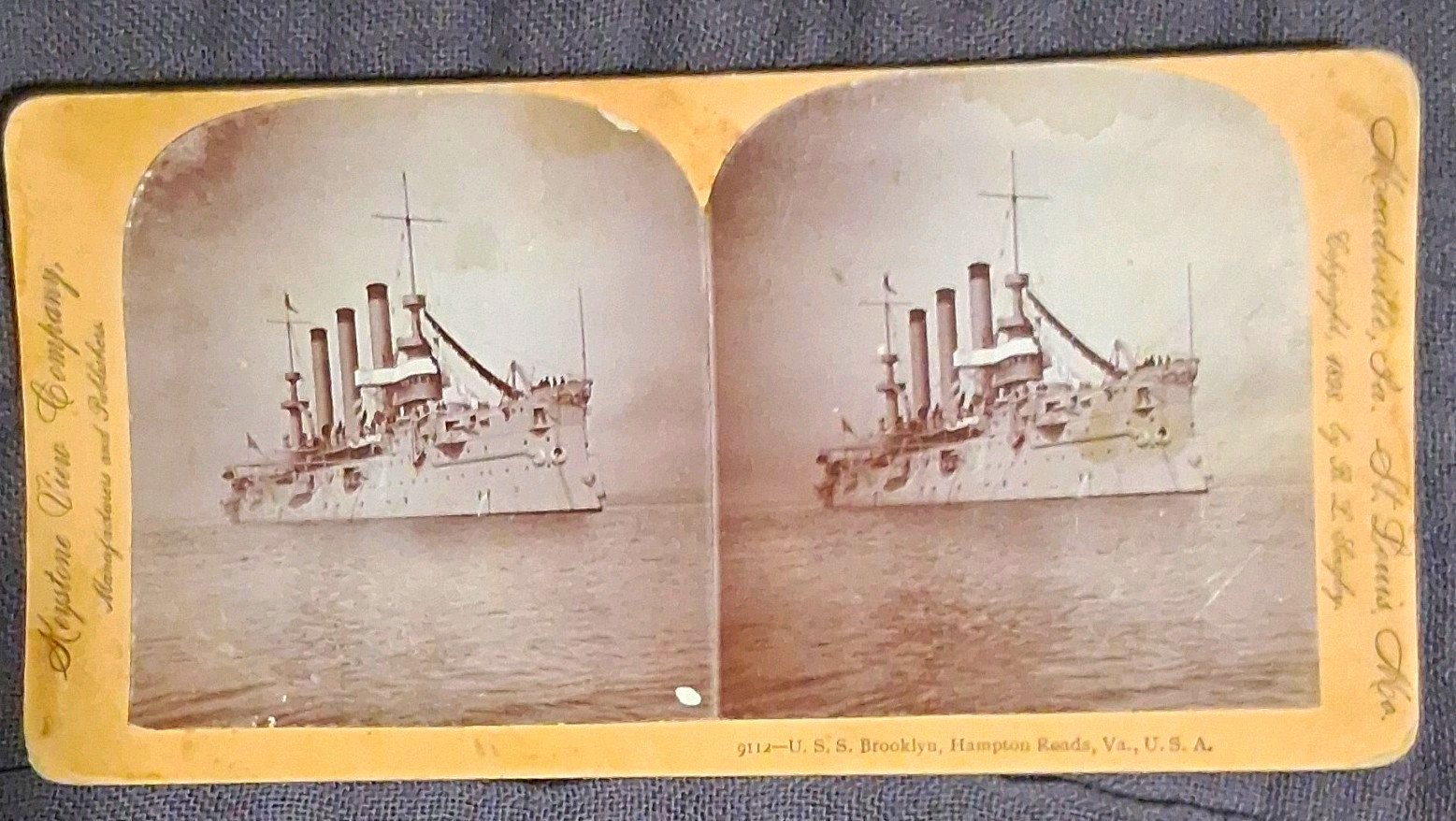 Keystone View Company Stereoview Card U.S.S. Brooklyn Hampton Roads VA Sepia Keystone View Company Stereoview Card U.S.S. Brooklyn Hampton Roads VA Sepia