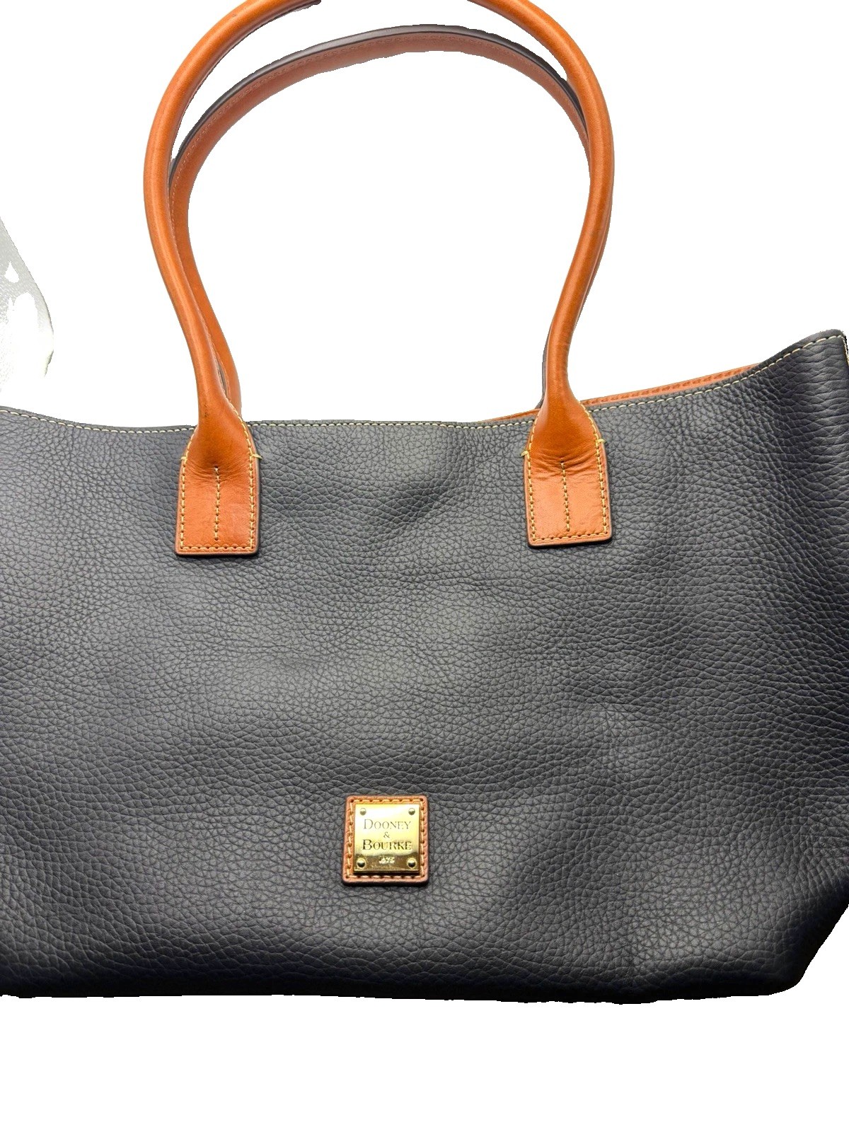 Dooney & Bourke Black Pebbled Leather Handbag NWOT Russel Tote Tan Trim Purse