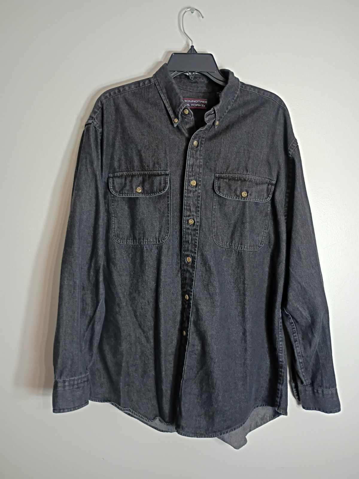 Vtg Roundtree & Yorke Men\'s Long Sleeve Shirt Charcoal Gray Solid Medium M Vtg Roundtree & Yorke Men\'s Long Sleeve Shirt Charcoal Gray Solid Medium M