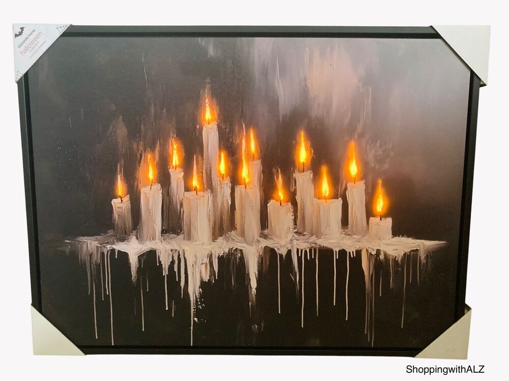 NEW Kirklands LED Light Up Spooky Candles Framed Wall Art Halloween 23 X 31