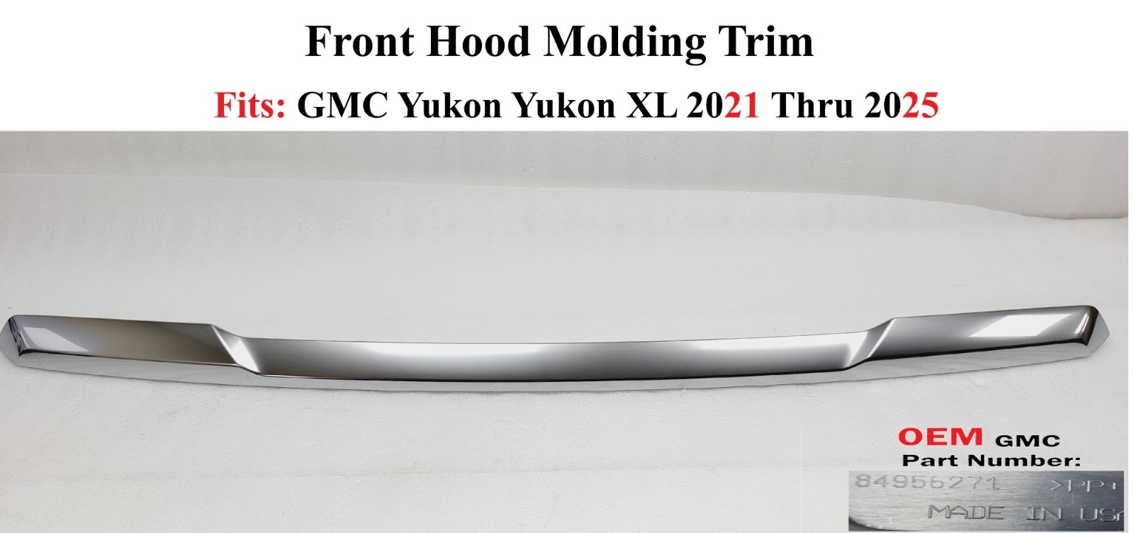 GENUINE 2021-2025 GMC Yukon Front Bumper Hood Molding Trim Chrome 84956261
