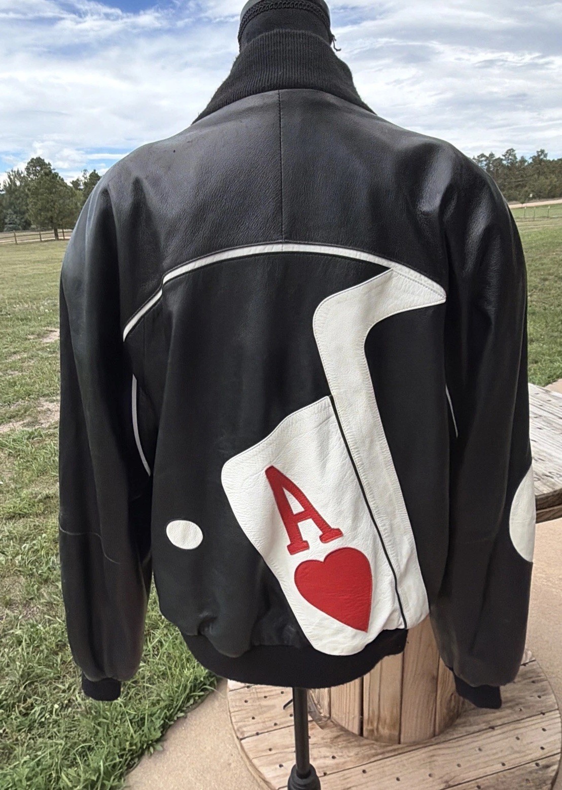 Vintage Tonio 1980s Ace of Hearts Leather Bomber Jacket Mens Large Poker Cards Vintage Tonio 1980s Ace of Hearts Leather Bomber Jacket Mens Large Poker Cards
