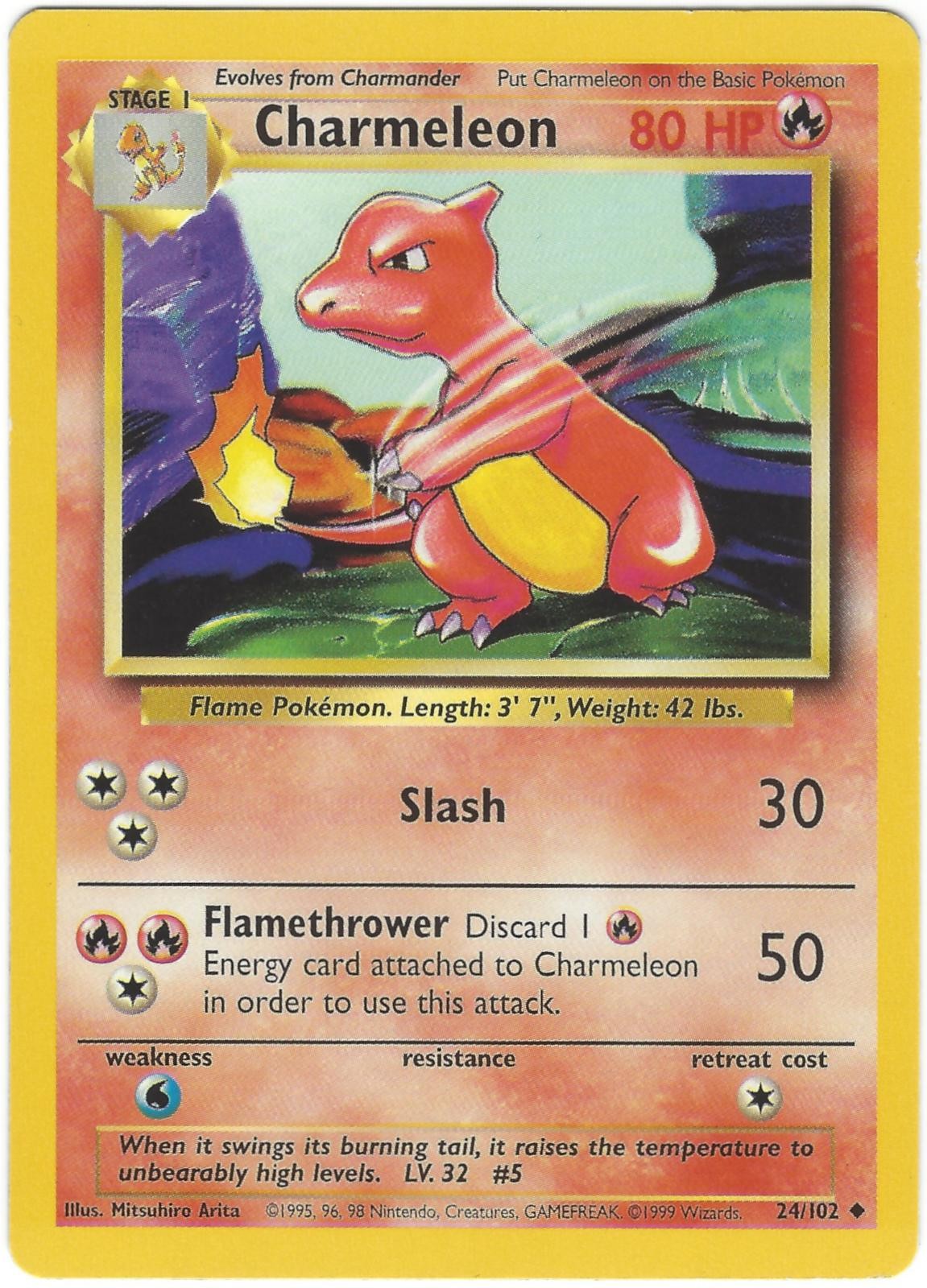 Charmeleon 24/102 Uncommon Base Set Unlimited Pokemon Lightly Played Charmeleon 24/102 Uncommon Base Set Unlimited Pokemon Lightly Played