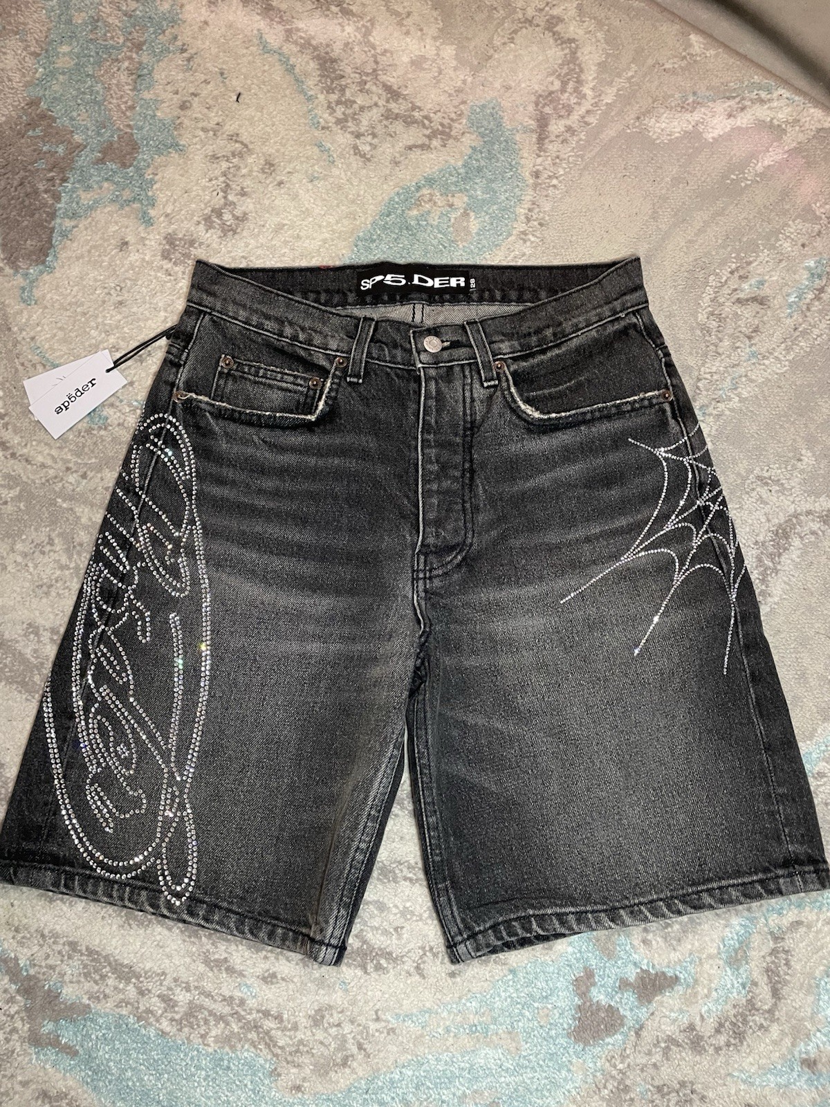 SP5DER Script Web Denim Short SH019SS26BLK 28 Men\'s/unisex Denim Shorts New SP5DER Script Web Denim Short SH019SS26BLK 28 Men\'s/unisex Denim Shorts New