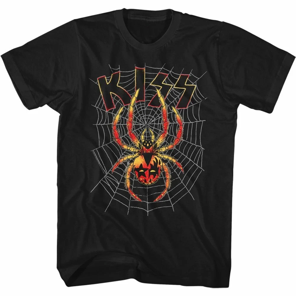 Kiss Music Band T-Shirt Official Spider Web Logo 100% Black Cotton New