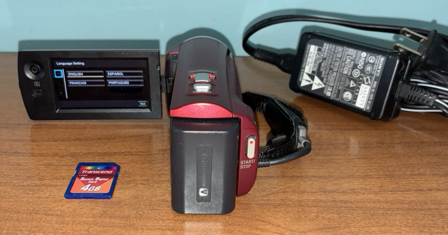 Sony Handycam Handheld Red Plastic HD Video Camera Camcorder HDR-CX220 4GB SD +