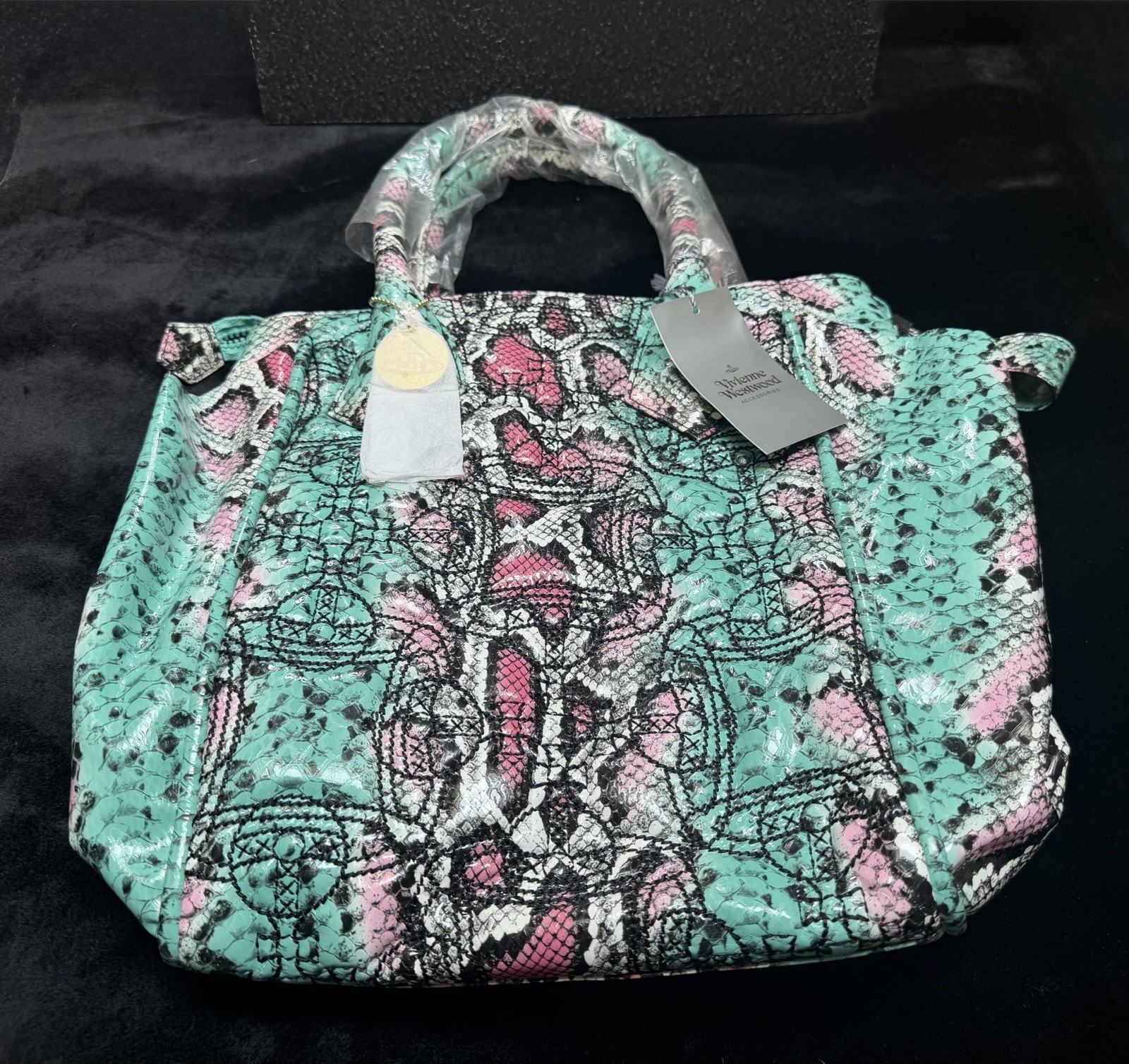 VIVIENNE WESTWOOD, BRACCIALINI,  MAYFAIR SNAKE-PRINT 20” TOTE, RARE & HTF, 2003