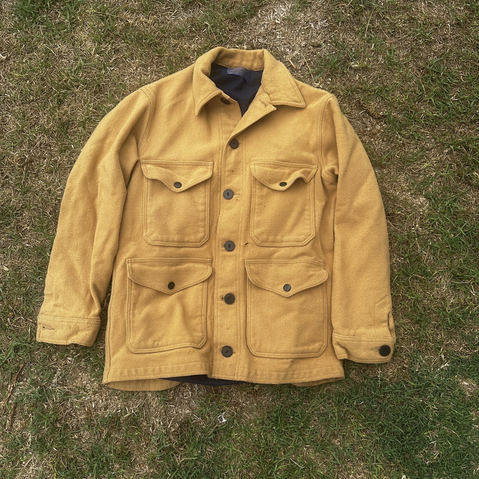 True Vintage  1960s Mens Pendleton Winter Coat Mustard Yellow Wool Jacket Medium