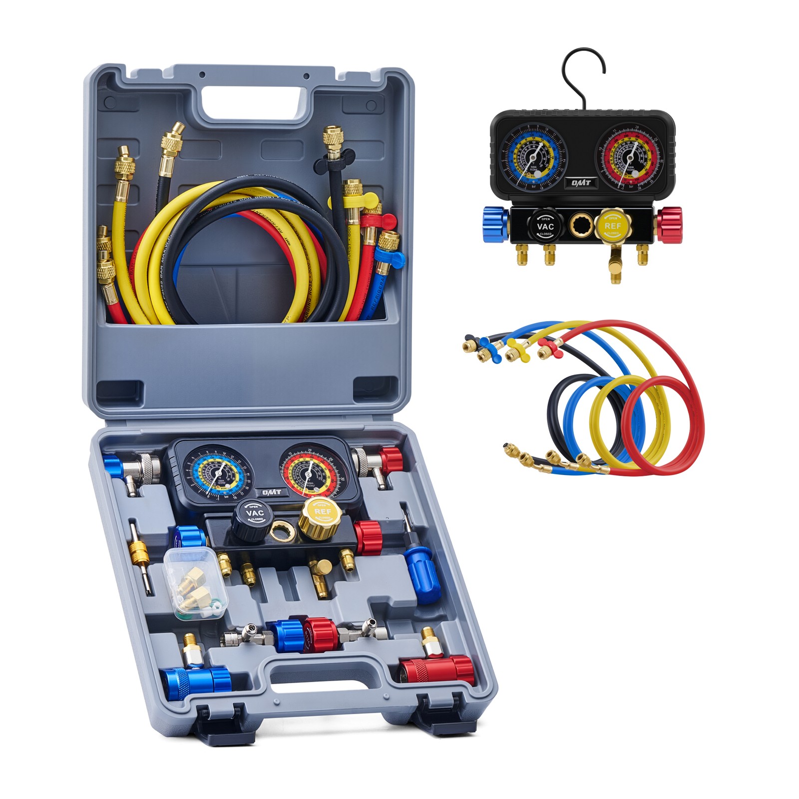 OMT AC R1234YF Gauge Set Automotive 4 Valve Manifold Gauge Kit Freon Charging US OMT AC R1234YF Gauge Set Automotive 4 Valve Manifold Gauge Kit Freon Charging US