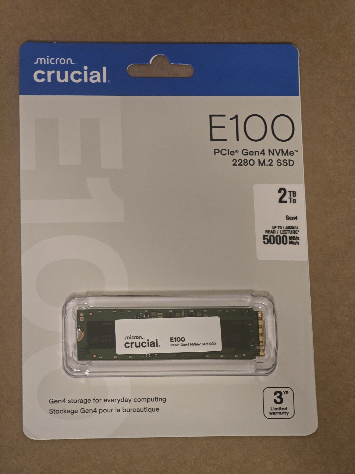 Crucial CT2000E100SSD8 E100 2TB PCIe 4.0 Gen4 NVMe M.2 2280 2.0 TB MICRON SSD Crucial CT2000E100SSD8 E100 2TB PCIe 4.0 Gen4 NVMe M.2 2280 2.0 TB MICRON SSD