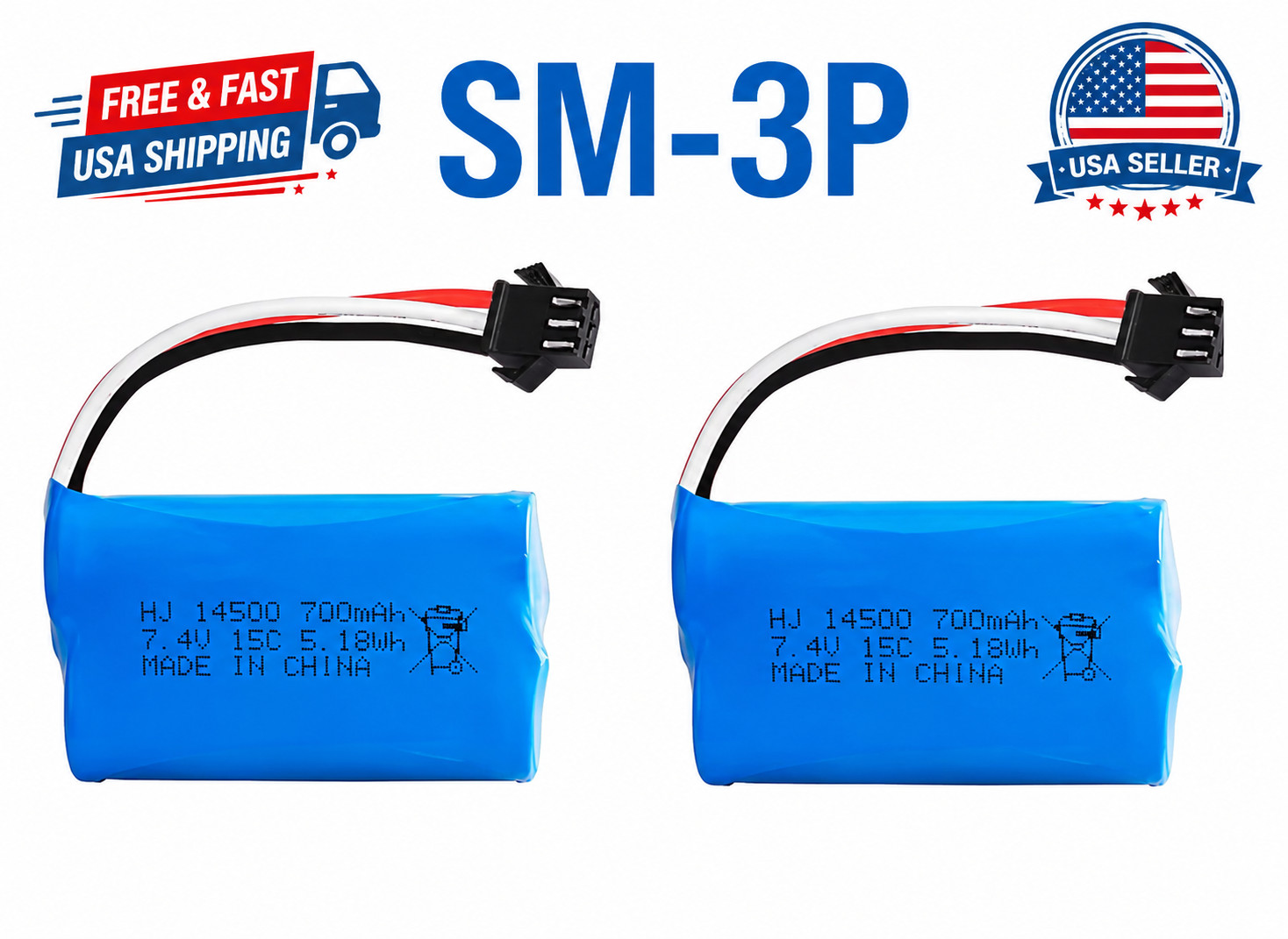 2Pack 7.4V 700Mah Li-ion Battery SM-3P For 4WD MN82 Remote Control Car Batteries 2Pack 7.4V 700Mah Li-ion Battery SM-3P For 4WD MN82 Remote Control Car Batteries