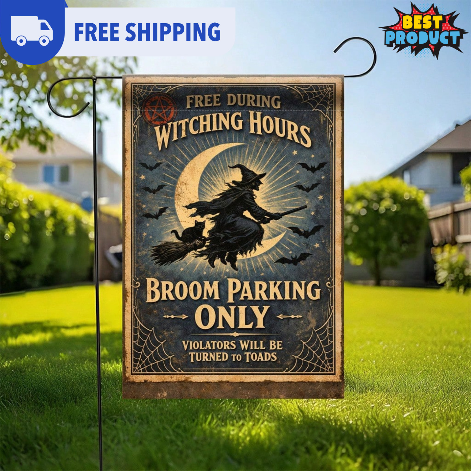 Halloween Garden Flag 12x18in Seasonal Garden Flag Broom Parking Witch Novelty 