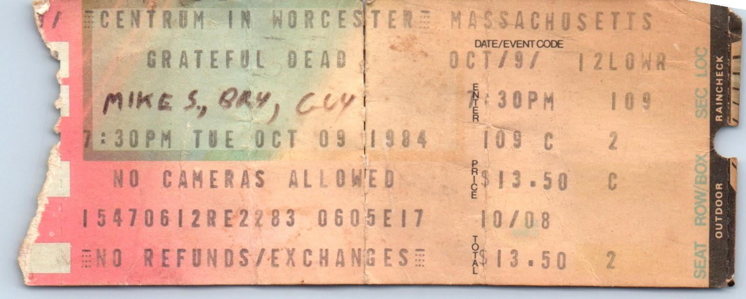 Grateful Dead Concert Ticket Stub October 9 1984 Worcester Massachusetts