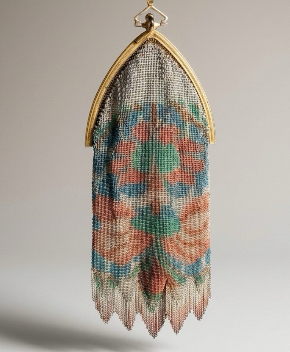 Antique 1920's Whiting & Davis Dresden Floral Mesh Handbag Flapper Purse