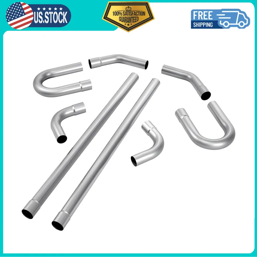 8 Pc 2.25 Inch Mild Steel Exhaust Pipe Kit DIY Custom Tubing Straight U-Bend 8 Pc 2.25 Inch Mild Steel Exhaust Pipe Kit DIY Custom Tubing Straight U-Bend