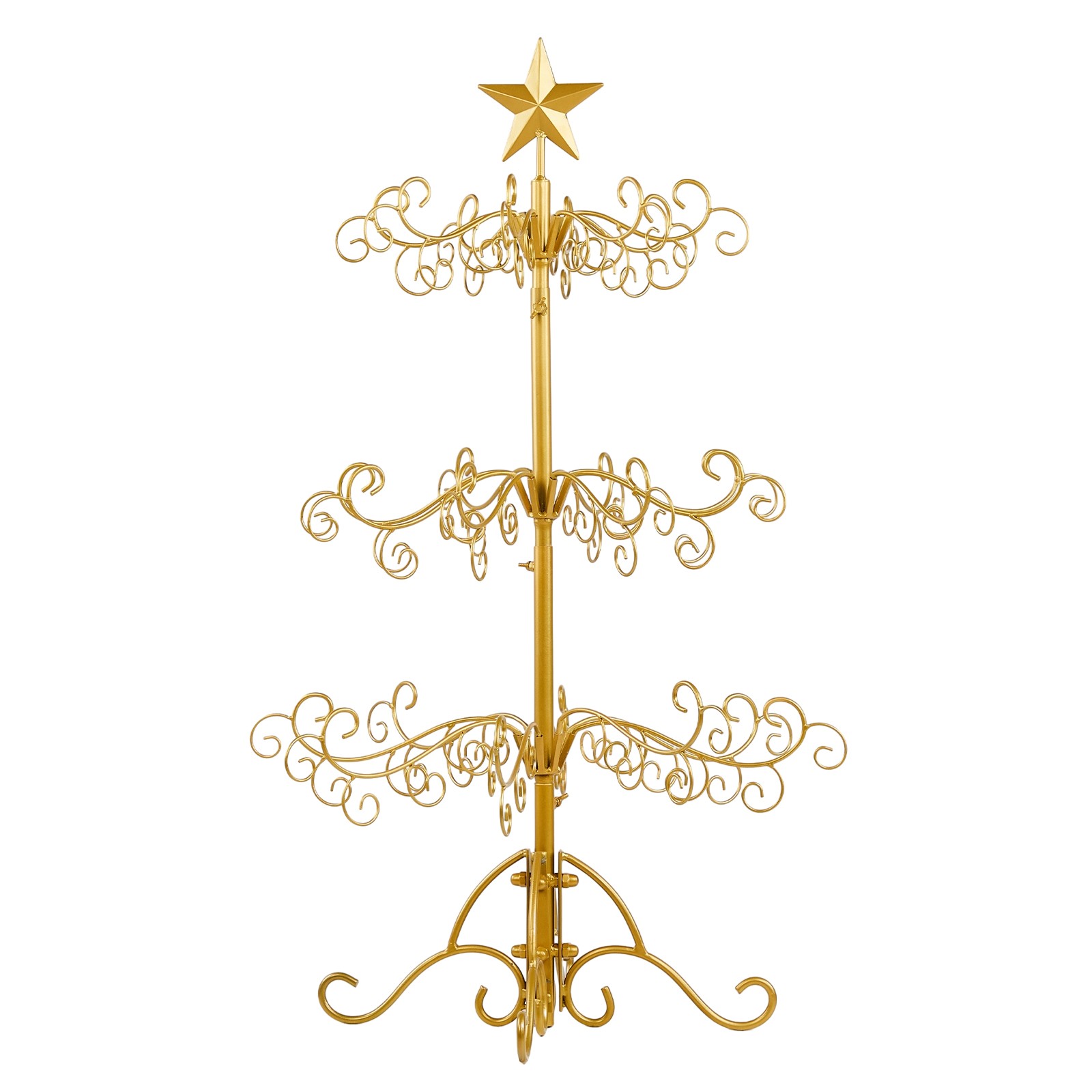 Metal Wrought Iron Ornament 3ft Christmas Display Tree Stand, Decor Hanger, Gold