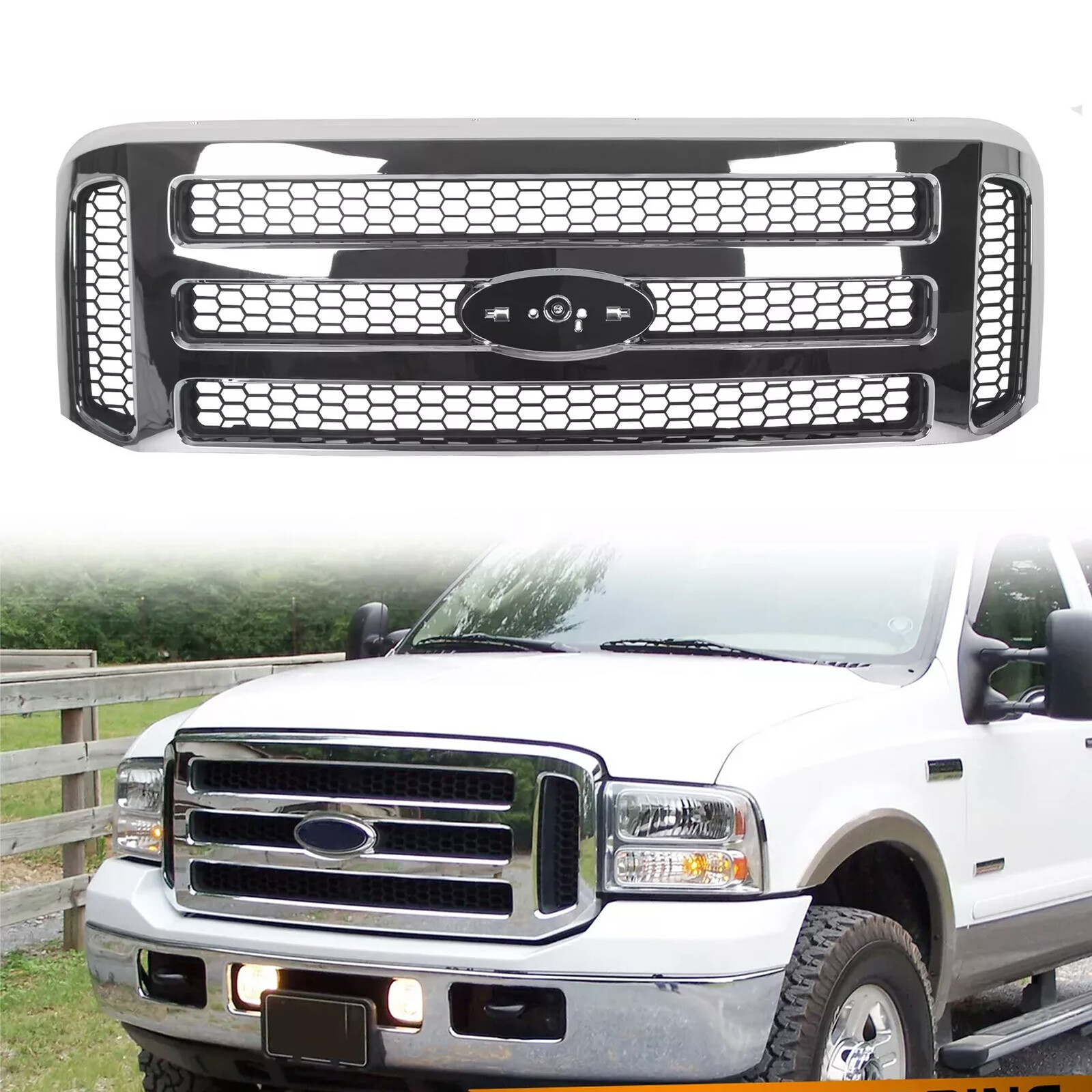 Front Bumper Grille Grill For Ford 1999-2004 Super Duty F250 F350 F450 F550