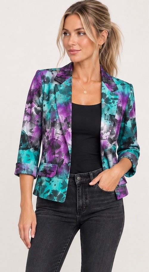 Pretty Rebellious Blazer M Purple Teal Festival Lightweight Artsy Boho Jacket Pretty Rebellious Blazer M Purple Teal Festival Lightweight Artsy Boho Jacket