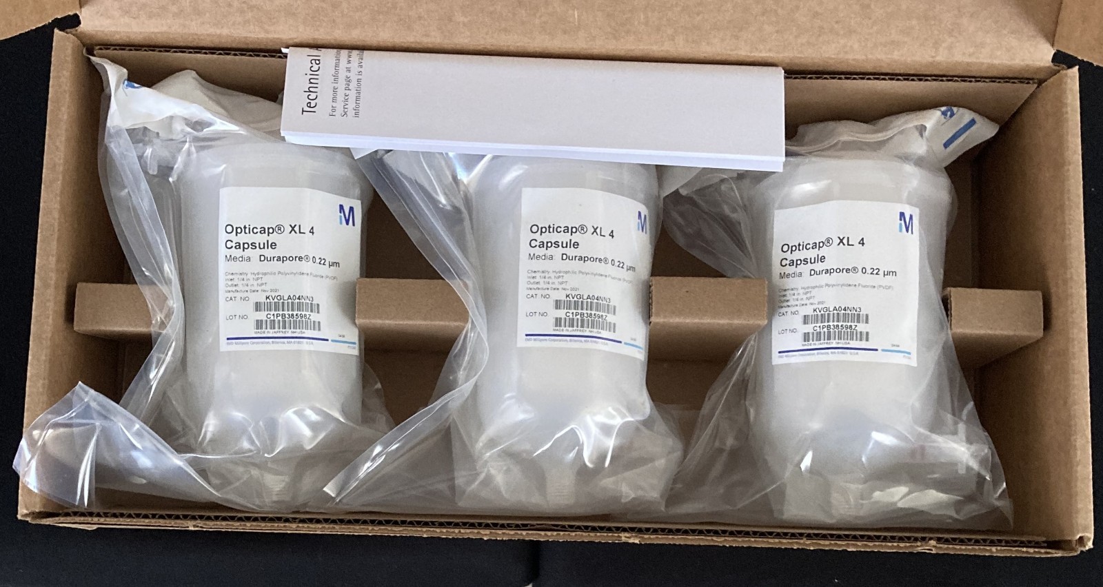 Millipore Opticap XL4 Durapore® 0.22 µm (3 Capsules) CAT# KVGLA04NN3 Millipore Opticap XL4 Durapore® 0.22 µm (3 Capsules) CAT# KVGLA04NN3