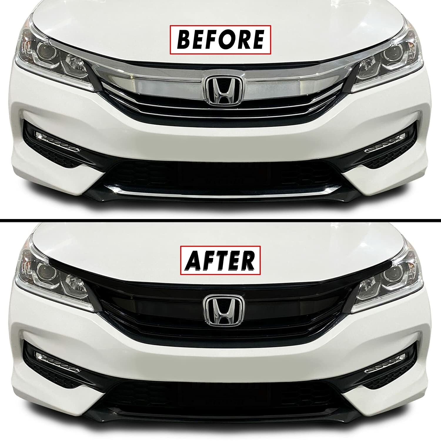 Chrome Delete Blackout Overlay for 2016-17 Honda Accord Sedan Front Grill Trim